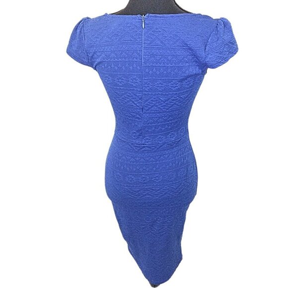 WINDSOR COLLECTION ROYAL BLUE GEOMETRIC PATTERN BODYCON DRESS - SIZE S - Picture 2 of 5